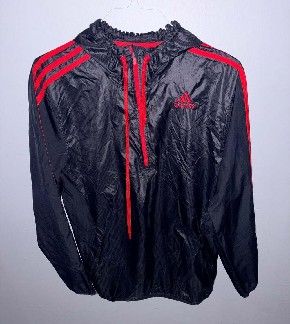 Adidas Windbreaker Jacket Black Red Hooded Pullover